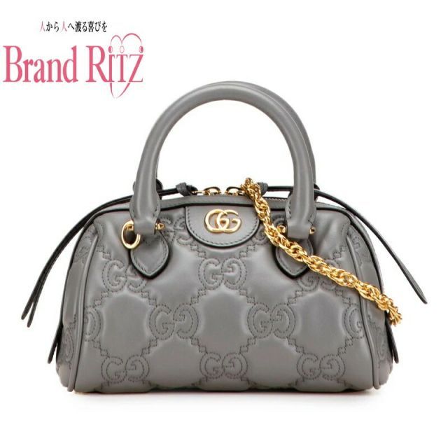 グッチ GGマトラッセ キルティング ミニボストンバッグ ショルダーバッグ 2WAY Aランク 702251 グレー レザー レディース GUCCI 名谷店