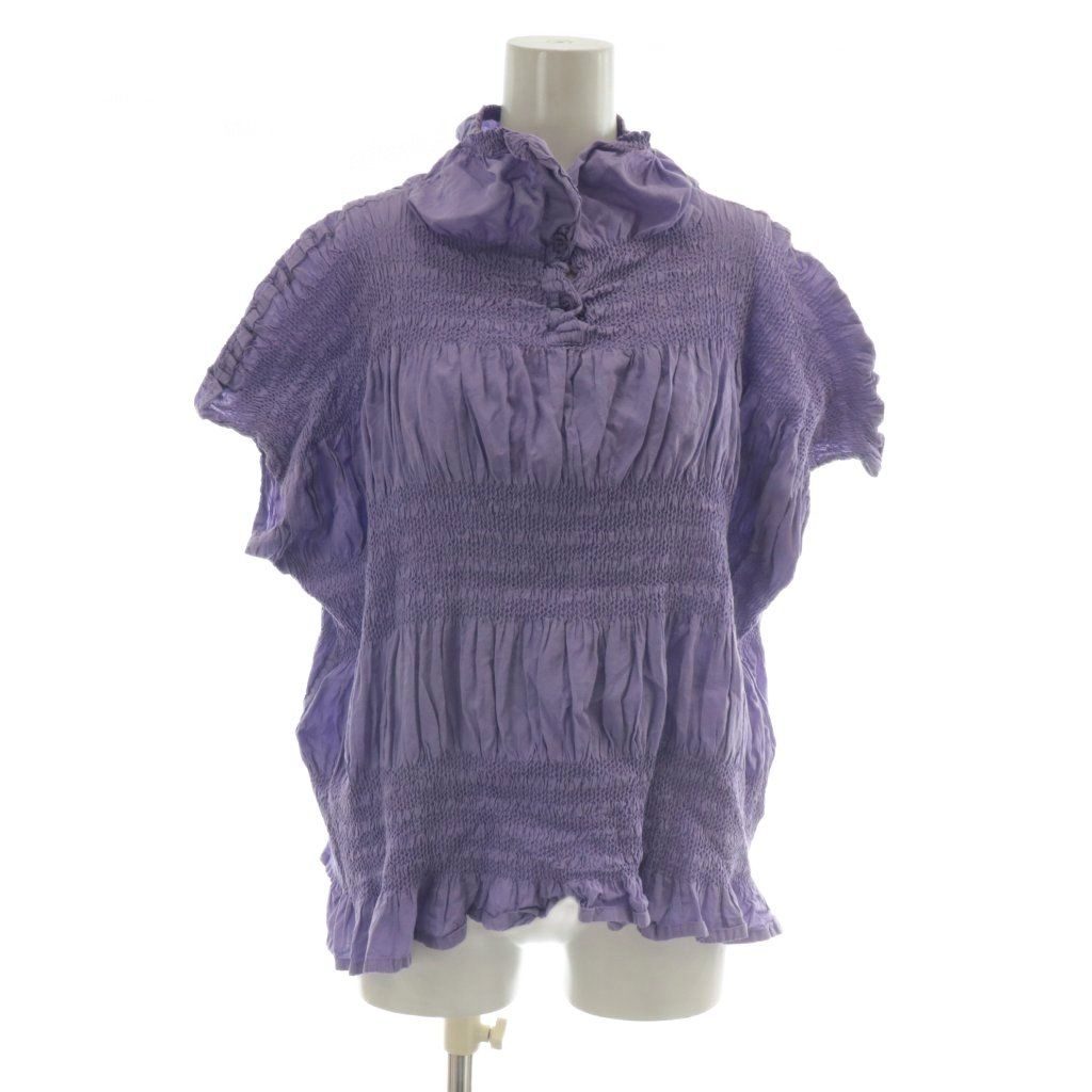 ミーイッセイミヤケ me ISSEY MIYAKE SHRINK STRIPE TOP PANTS セットアップ 上下 シャツ ブラウス 半袖 プリーツパンツ イージー シャーリング F 紫 パープル XZ GY 19