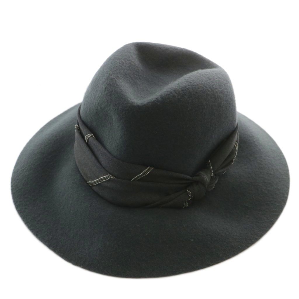 ブルネロクチネリ BRUNELLO CUCINELLI モニーレ装飾 中折れ ハット 帽子 カシミヤ M 紺 ネイビー イタリア製 XZ GY19