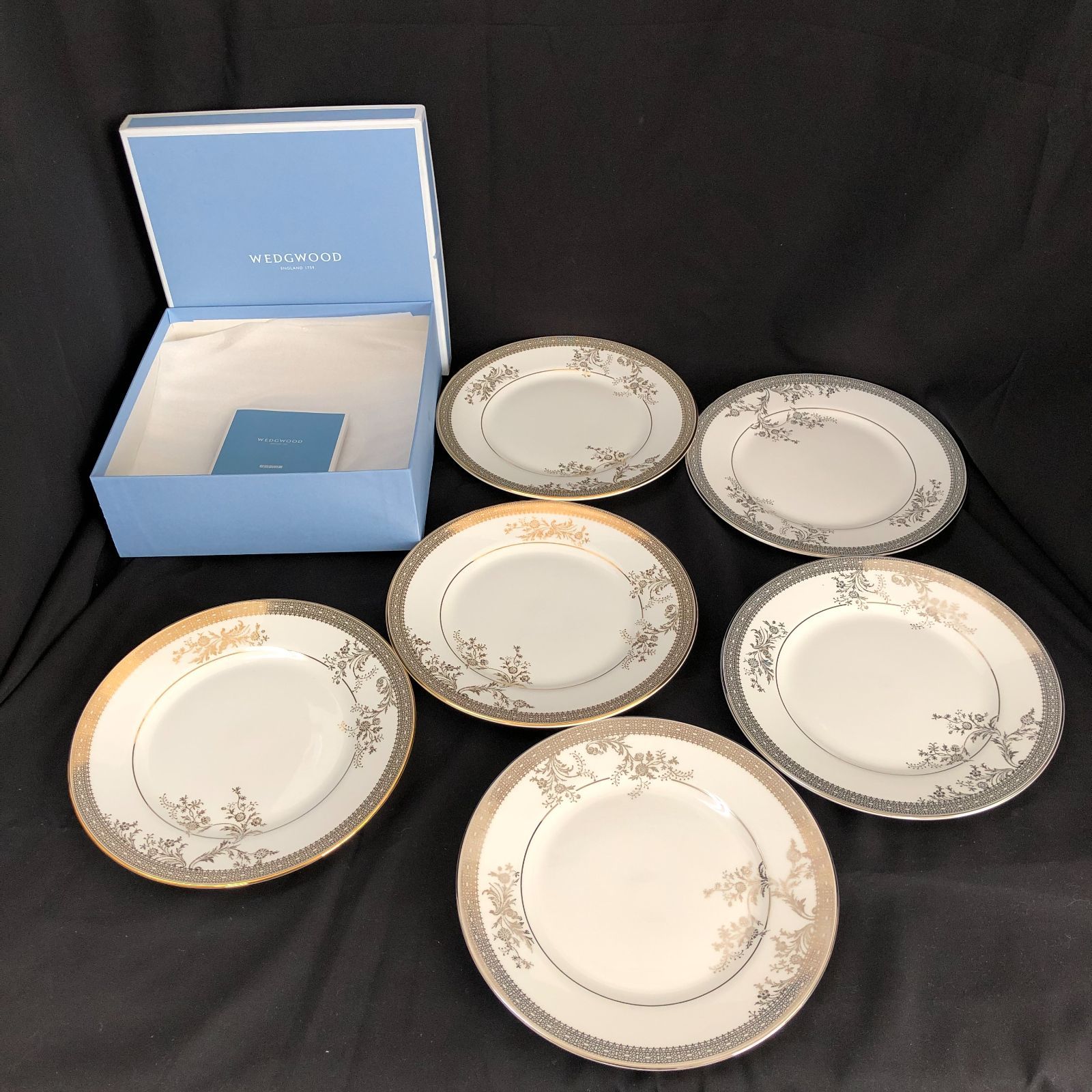 WEDGWOOD ウェッジウッド 皿 ヴェラリーフデザートプレート 草花 金 銀 6枚 NA018