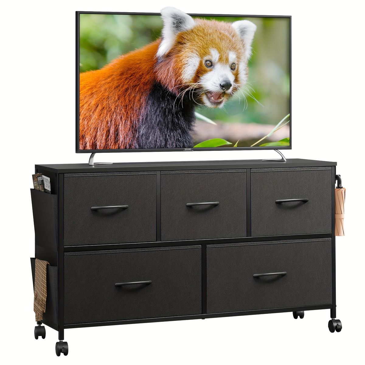 チェスト 2段5杯 キャスター&サイドポケット付 大容量ファブリック リビング収納 スカンジナビアン風 衣類収納 ホワイト シンプル