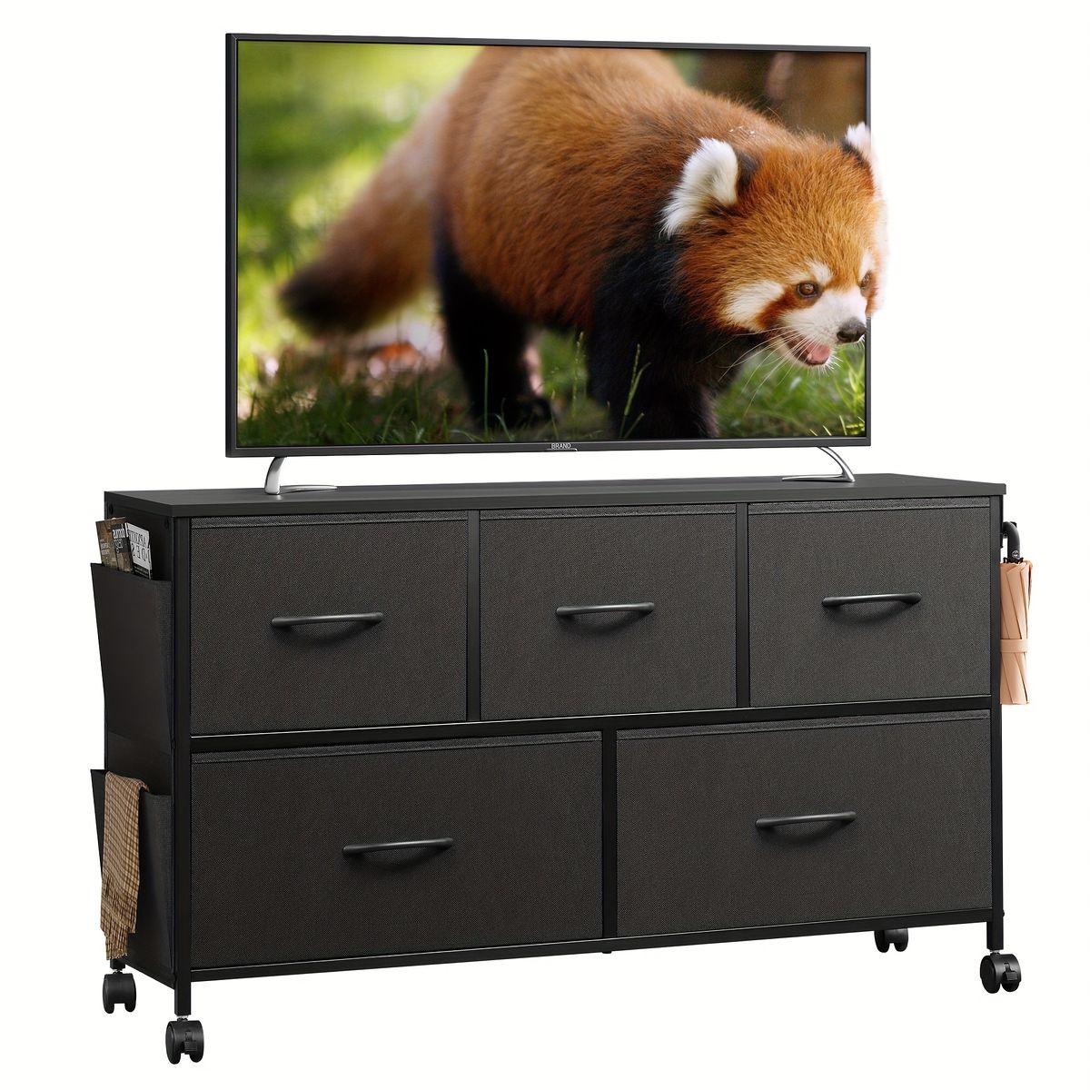 チェスト 2段5杯 キャスター＆サイドポケット付 大容量ファブリック リビング収納 スカンジナビアン風 衣類収納 ホワイト シンプル MARWIL-DEMENAGEMENTS_CH