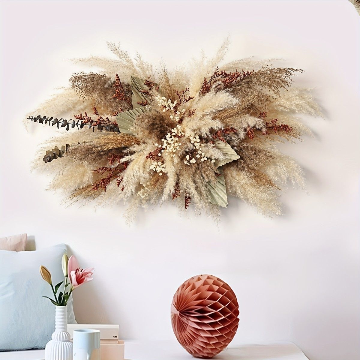 ナチュラルな癒やし 人工パンパスグラス 壁飾り ボーホー風 フェイクフラワーアレンジメント ベージュ＆ブラウン 秋の装飾 結婚式 ホームデコレーション 吊り下げ 多目的 部屋 イベント装飾 WWW_GEBZETESISAT_COM_TR