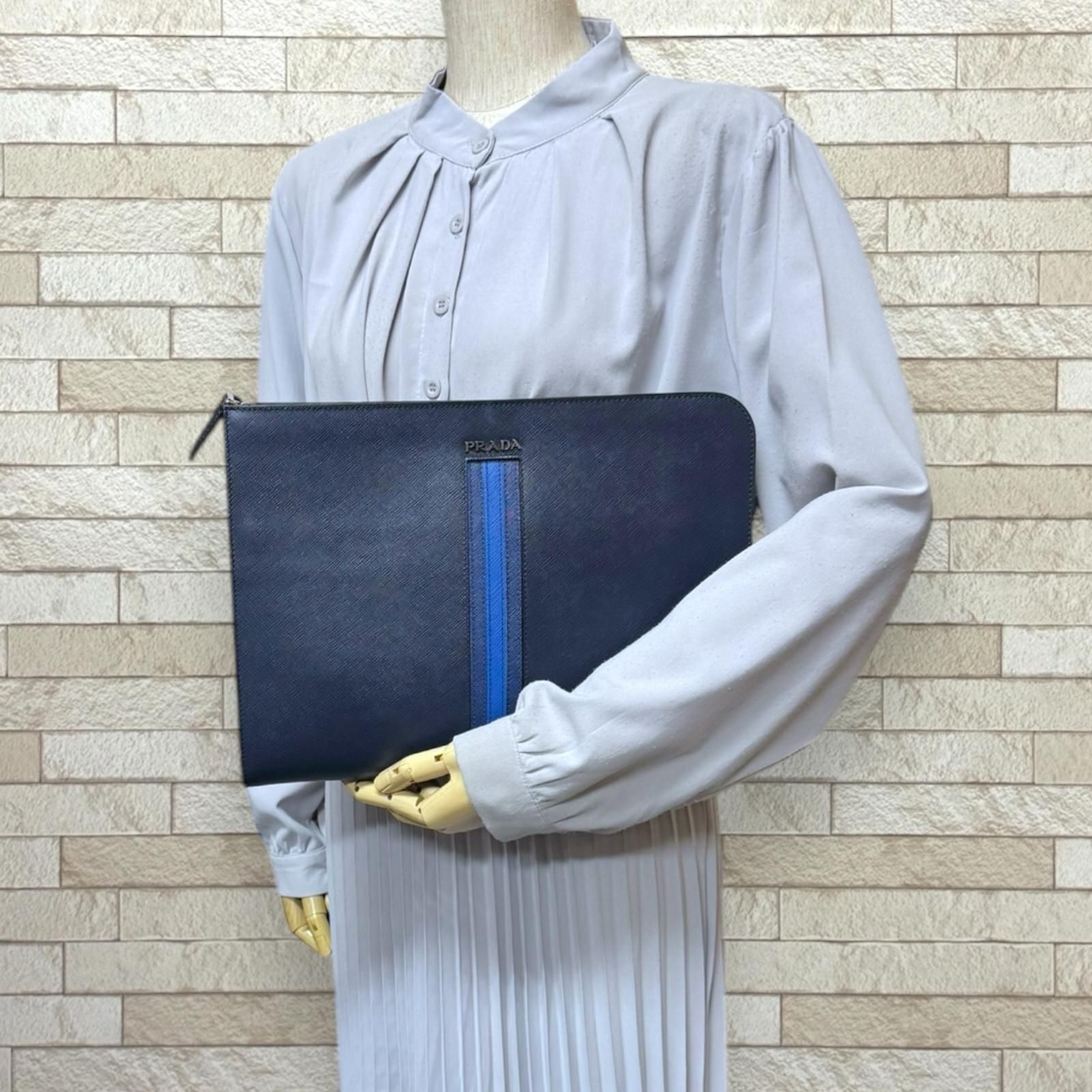 プラダ サフィアーノ クラッチバッグ レザー AV5841 ネイビー メンズ PRADA プラダ