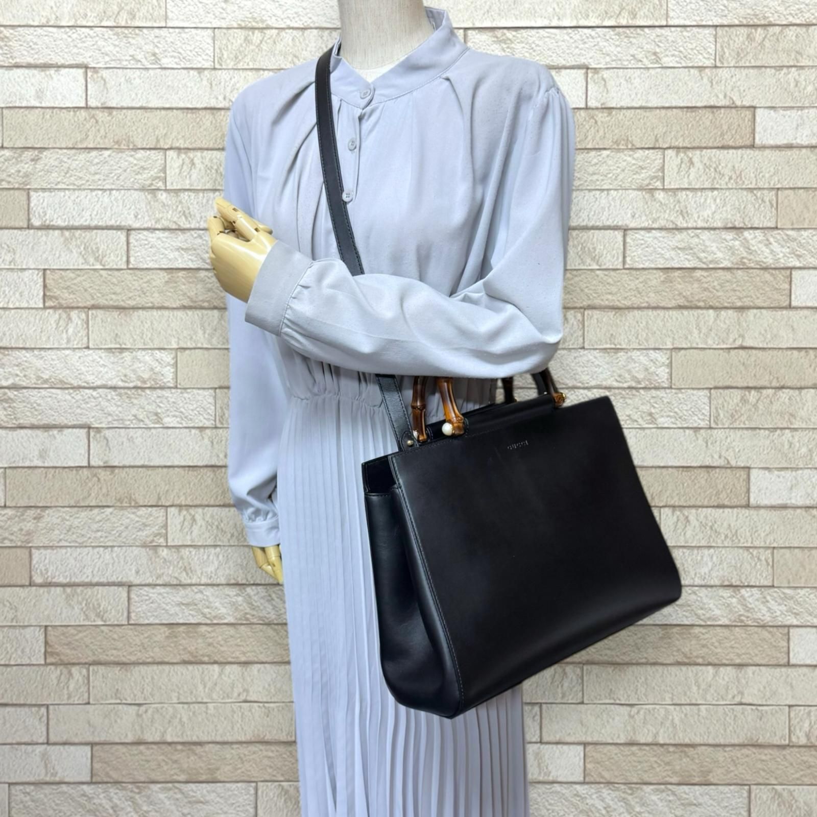 グッチ ニムフェア ミディアム バンブー ショルダーバッグ レザー 453766 ブラック レディース GUCCI グッチ