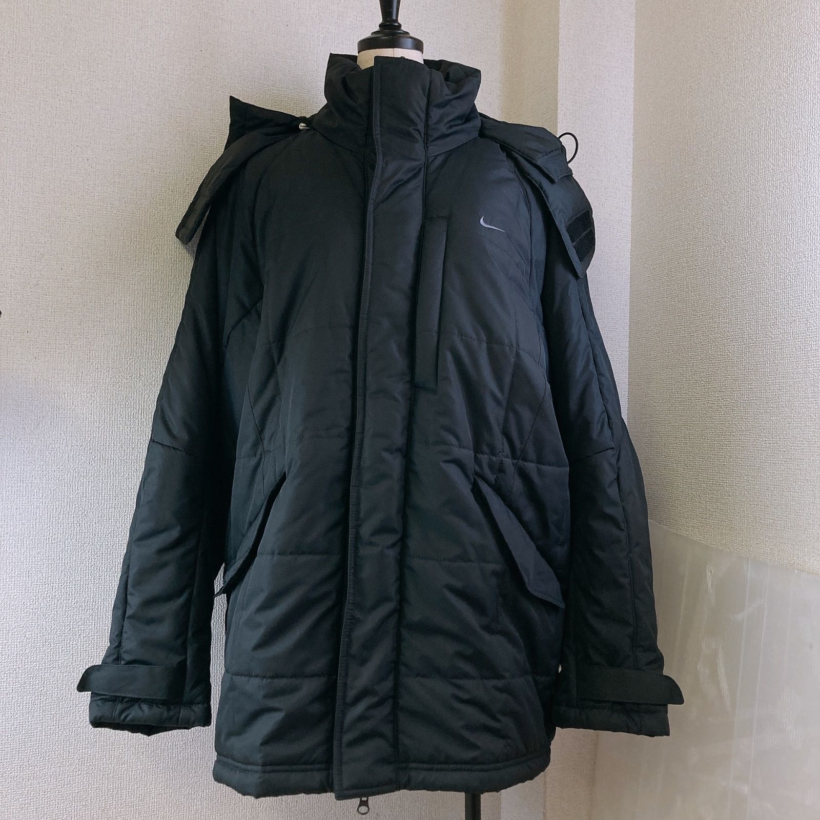 ナイキ 中綿ジャケット メンズLサイズ フード付アウター CLIMA-FIT NIKE スポーツ アウトドア 運動 ブラック 黒色 古着