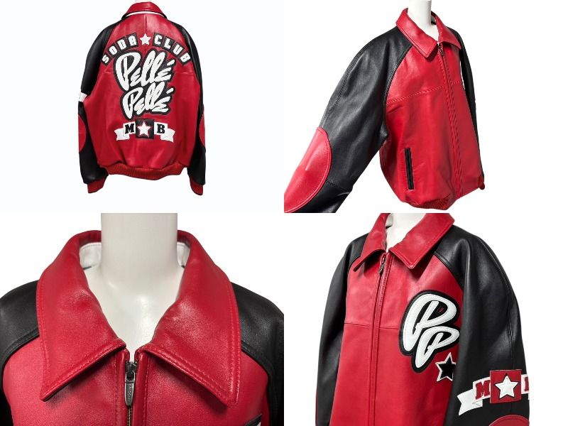 pellepelle ペレペレ CLASSIC SODA レザー ジャケット レッド ブラック サイズ2XL 4b008041