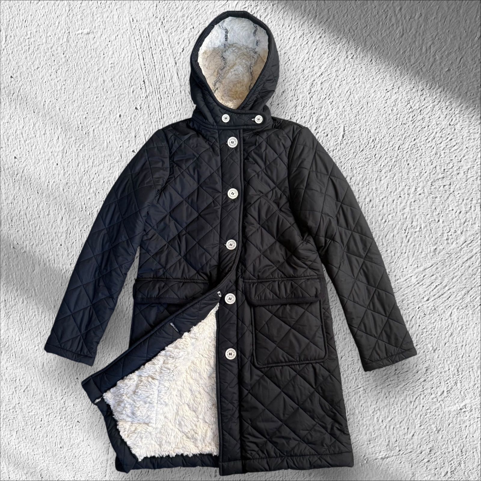 トラディショナルウェザーウェア 中綿 キルティング ボアコート 36 濃紺 冬 ロングコート