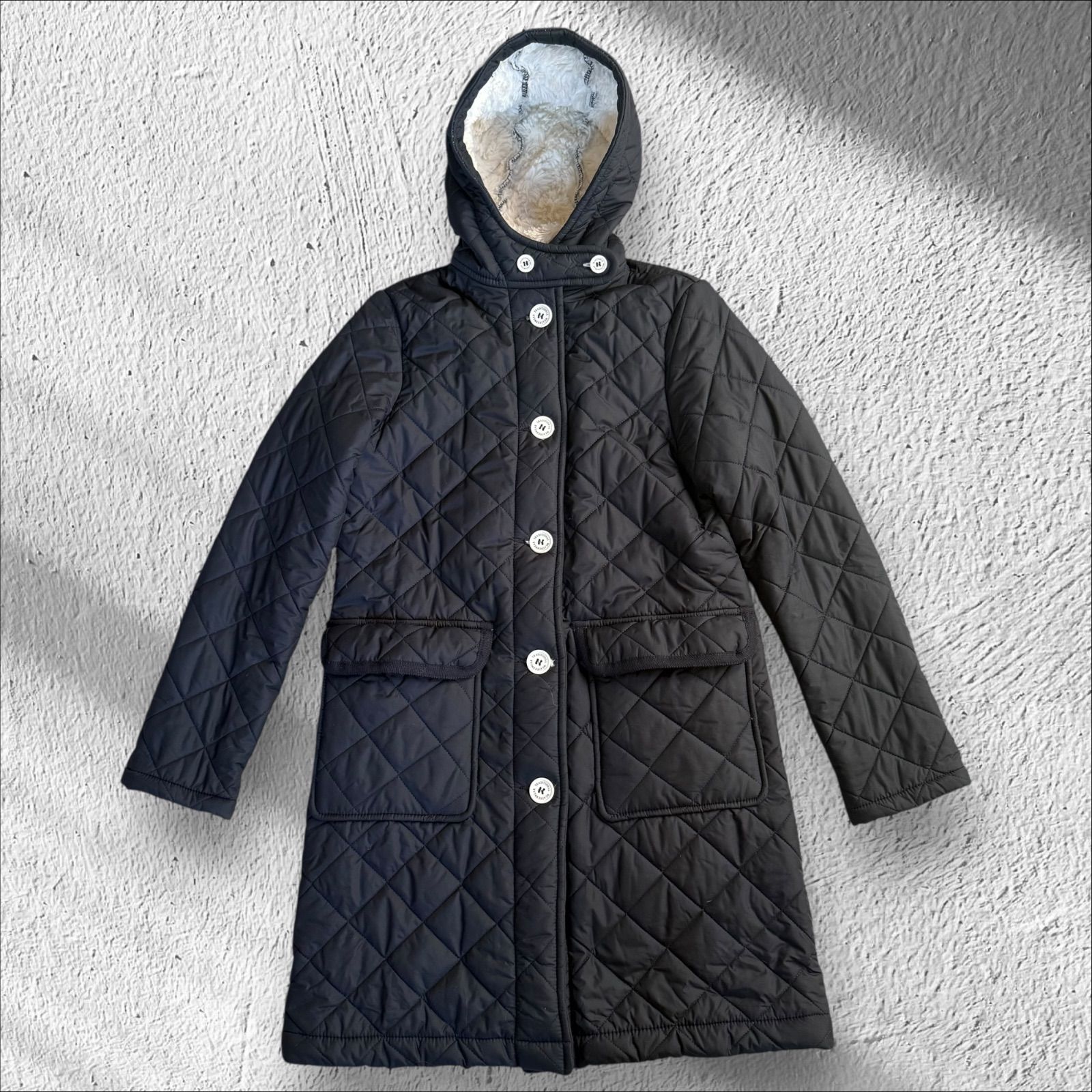 トラディショナルウェザーウェア 中綿 キルティング ボアコート 36 濃紺 冬 ロングコート