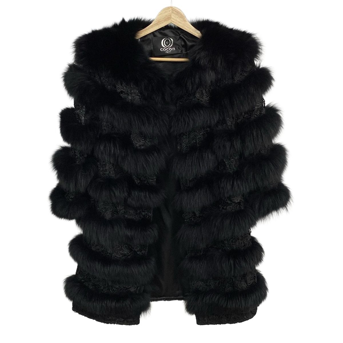 cocon japan ココンジャパン コート サイズM レディース - 黒 毛皮 七分袖 秋 冬
