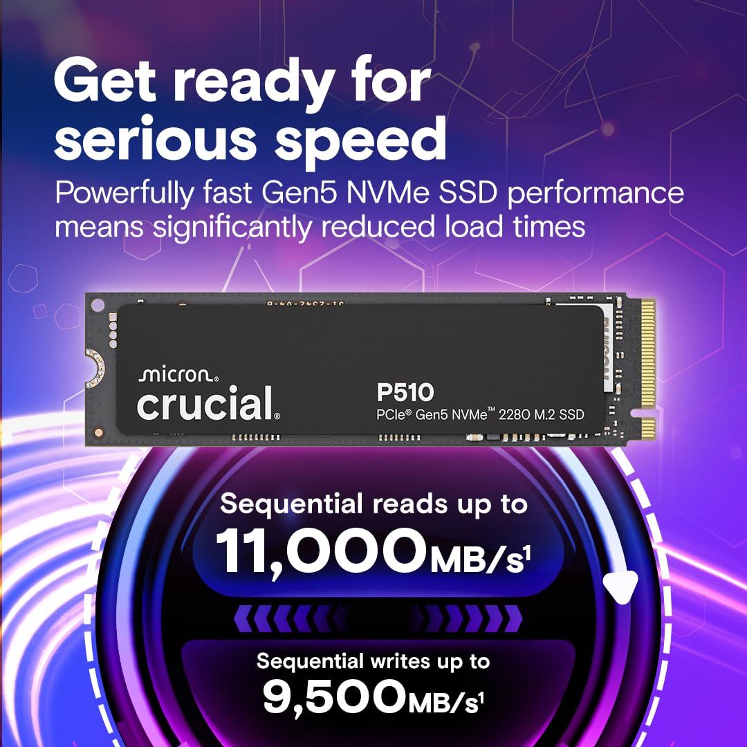 Crucial P510 1TB Gen5 NVMe SSD 最大11 000MB 秒 PCIe 5.0 M.2 2280 SSD 内蔵ソリッドステートドライブ ノートパソコン デスクトップ Acronis ソフトウェア対応 - CT1000P5 1TB