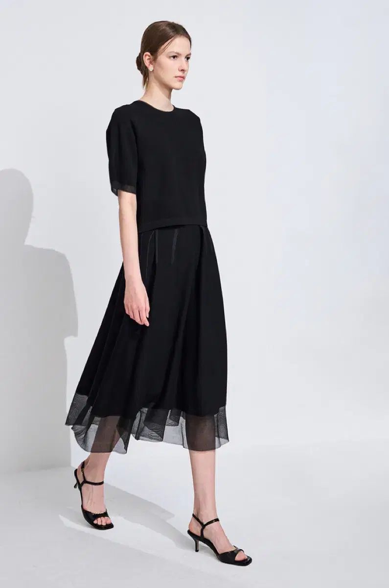 TIME フ チュール テクスチャ ブロック ニット スカート