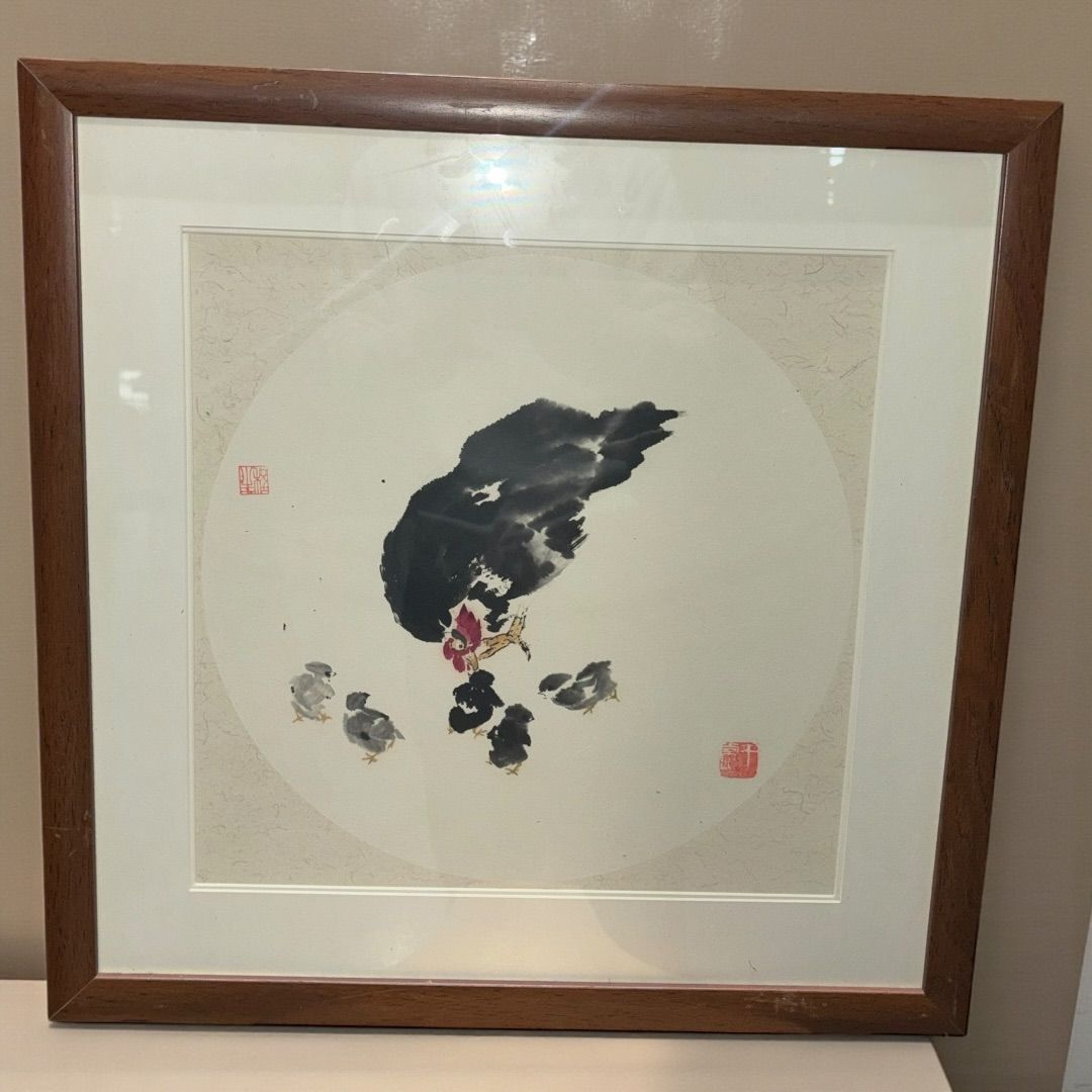 河童　水墨画 赤い額縁付き 河童 水墨画 赤い額縁付き 河童 水墨画 赤い額縁付き