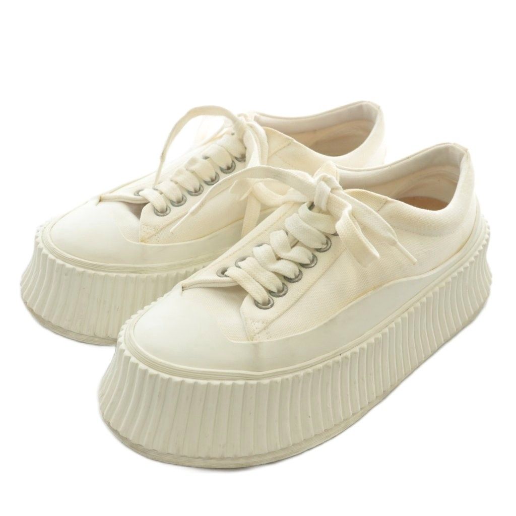 ジルサンダー JIL SANDER スニーカー キャンバス 厚底 プラットフォーム ローカット 35 22 cm 白 ホワイト P 4868 XZ GY 19