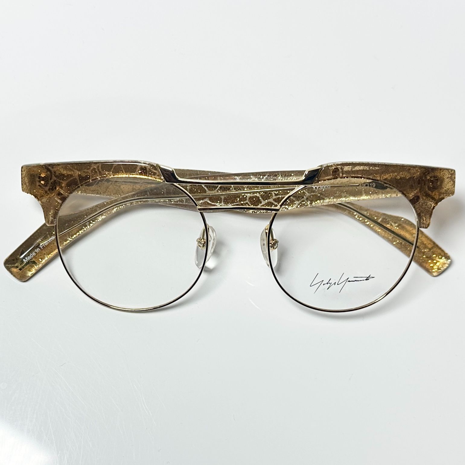 Yohji Yamamoto ヨウジヤマモト YY3009 180 金色 メガネ 純正ケース付き フランス製 Y3