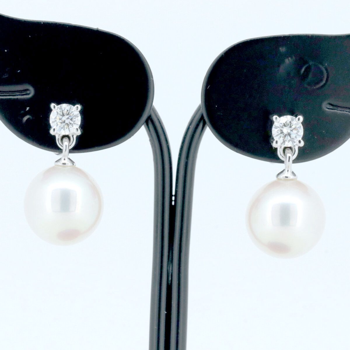 タサキ パール ダイヤモンド ピアス 7.3ミリ 0.07ct*2 K18WG(18金