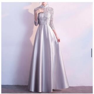 発表会 舞台衣装 演奏会 9号 M 刺繍 サテン ロング フォ マル ドレス OPN2938