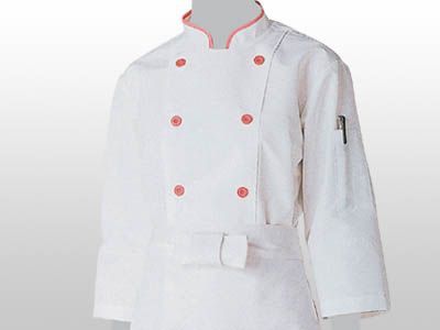 コックコート 白/ピンク 七分袖 LL (男女兼用)