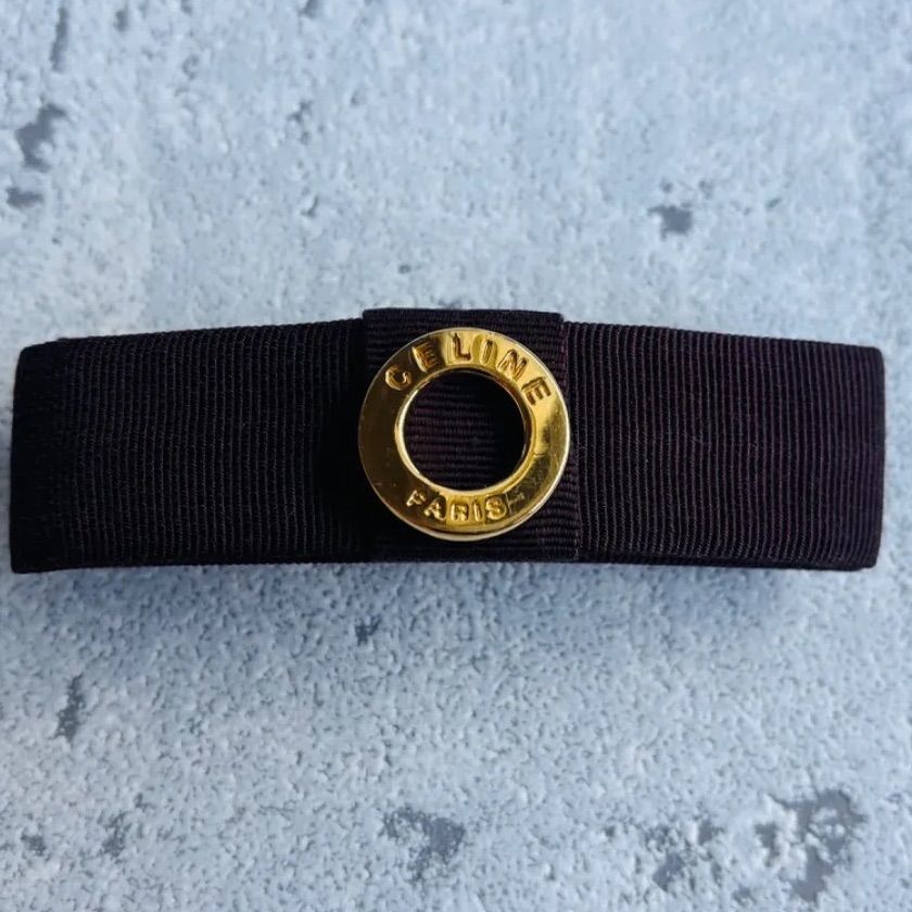 CELINE サークルロゴ バレッタ ブラウン