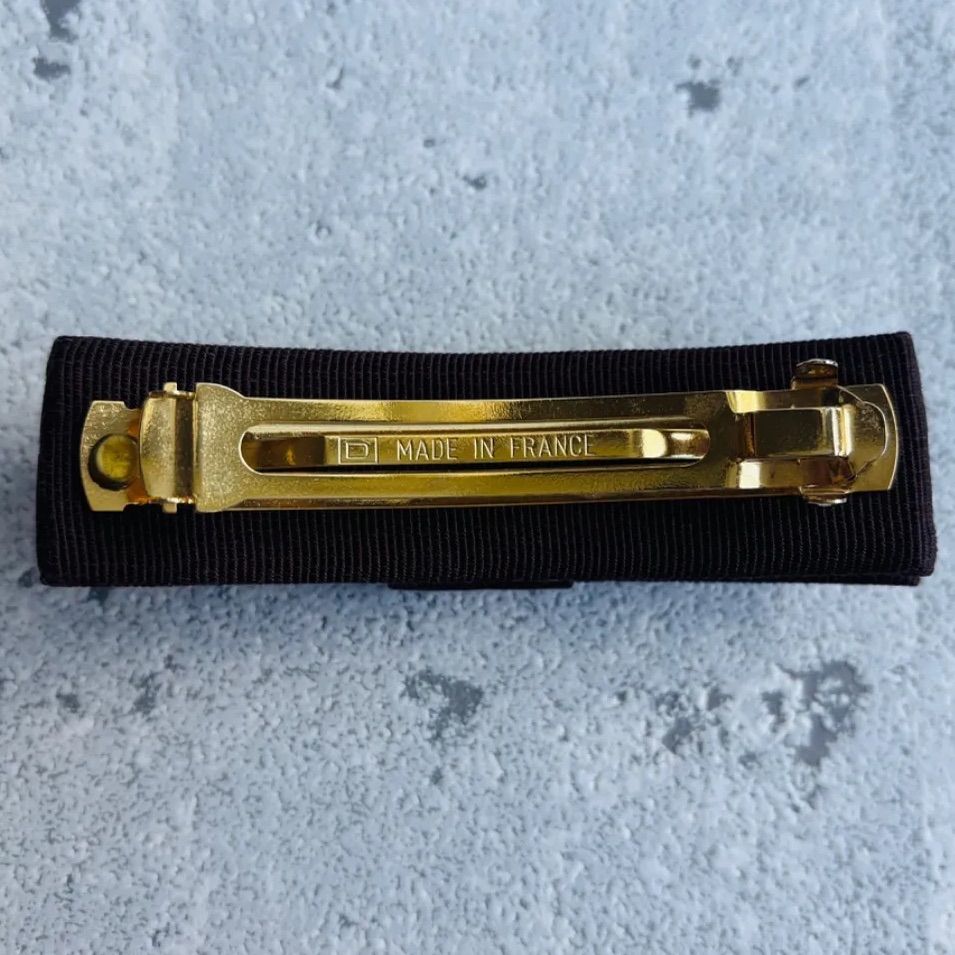 CELINE サークルロゴ バレッタ ブラウン