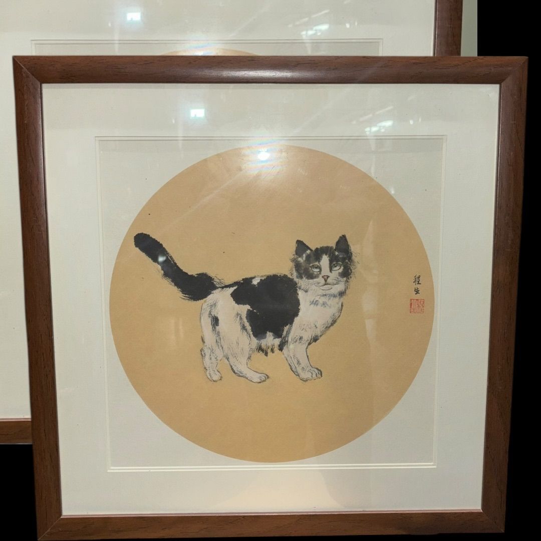 河童 水墨画 赤い額縁付き