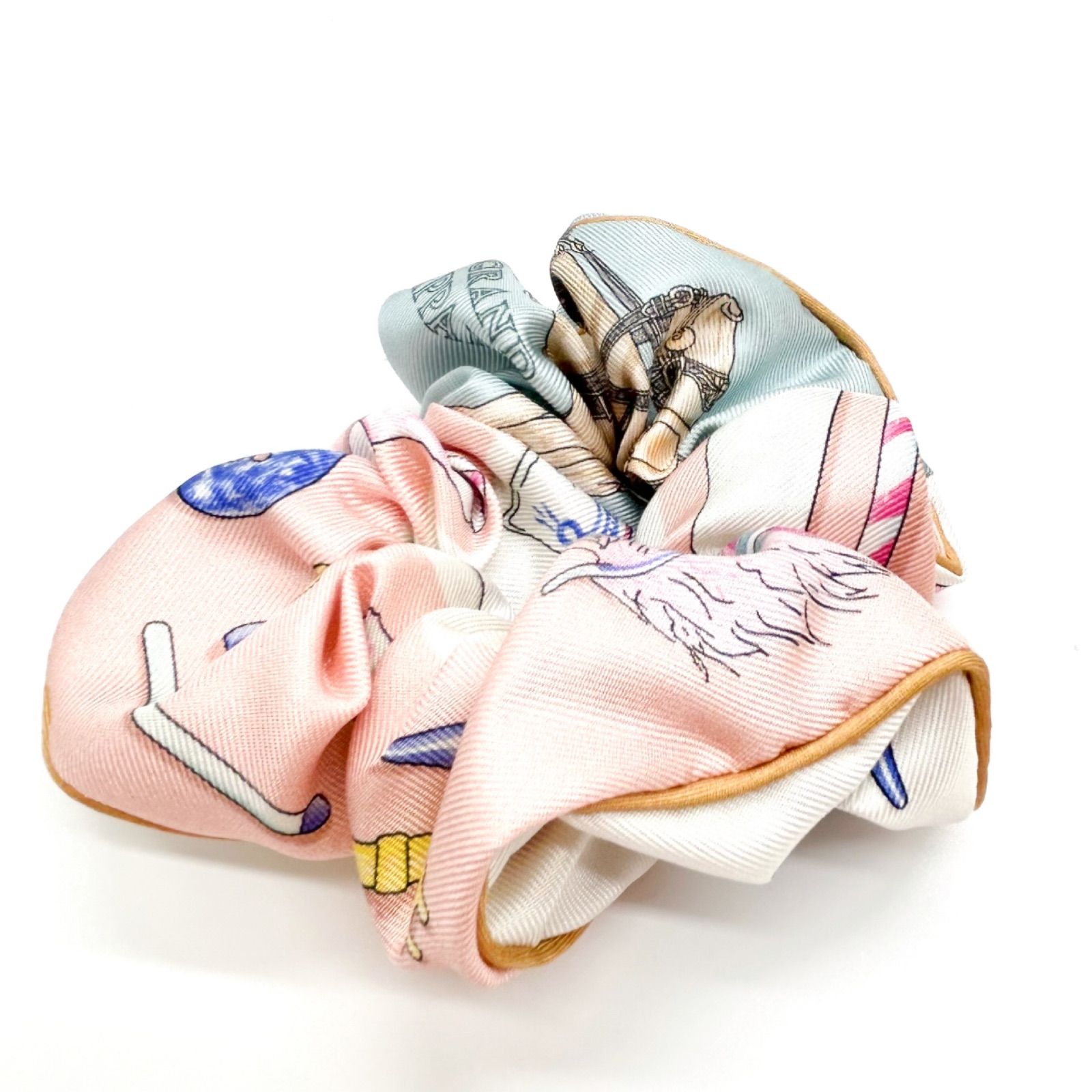 HERMES シュシュ ヘアゴム シルク IN THE POCKET インザポケット ピンク ブルー ヘア レディース