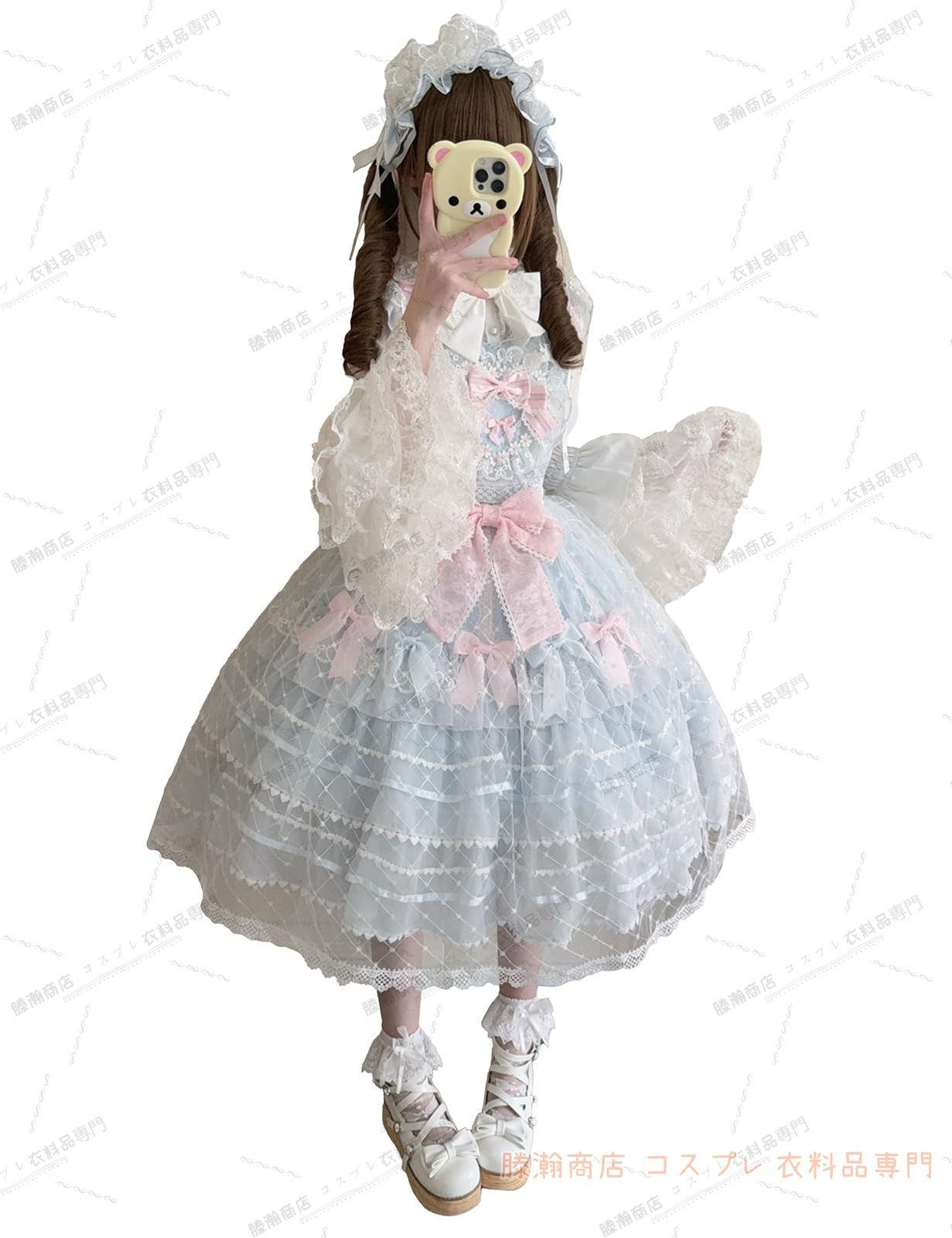 ティアード JSK ジャンパースカート カチューシャ付き ロリータ バックリボン レースアップ フリル 夢 ワンピース レデ