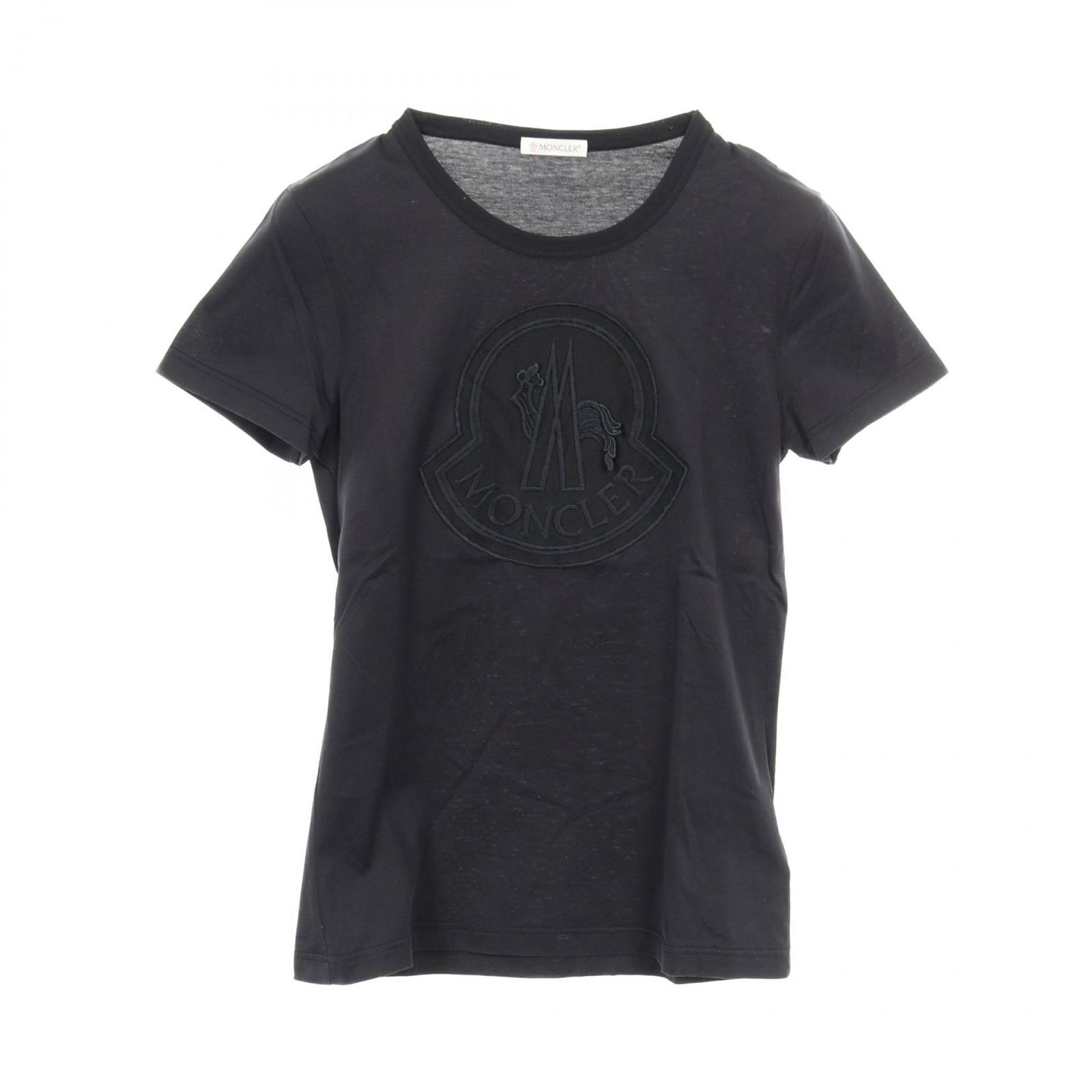 モンクレール MONCLER カットソー ブラック コットン Tシャツ レディース Used A
