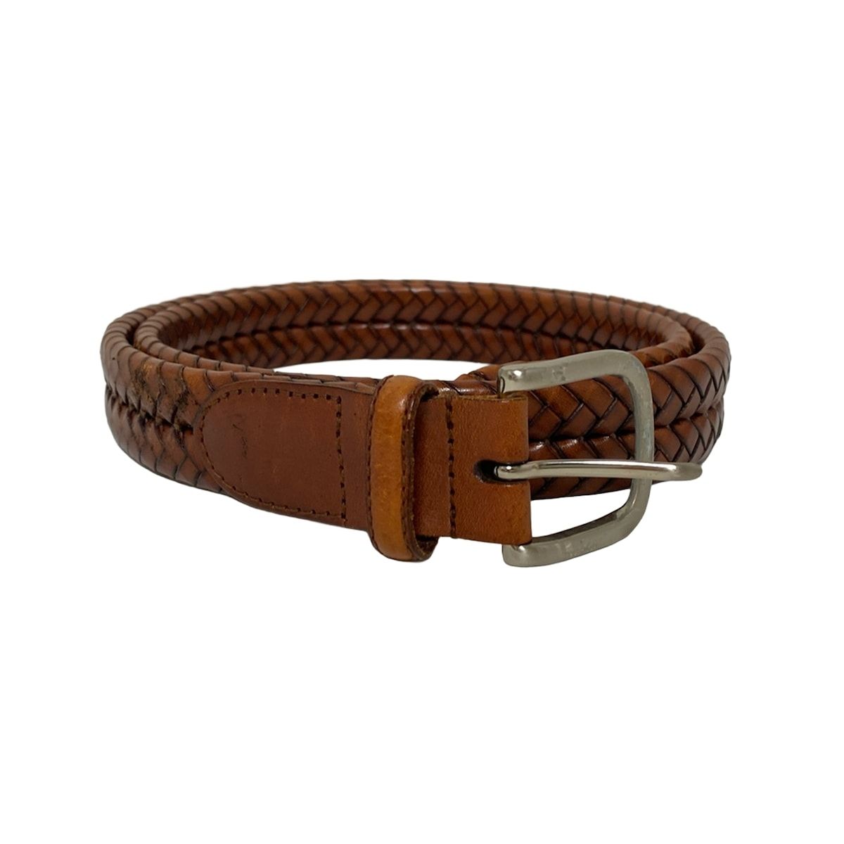 BrooksBrothers ブルックスブラザーズ ベルト 36 90 ブラウン×シルバー 編み込み レザー