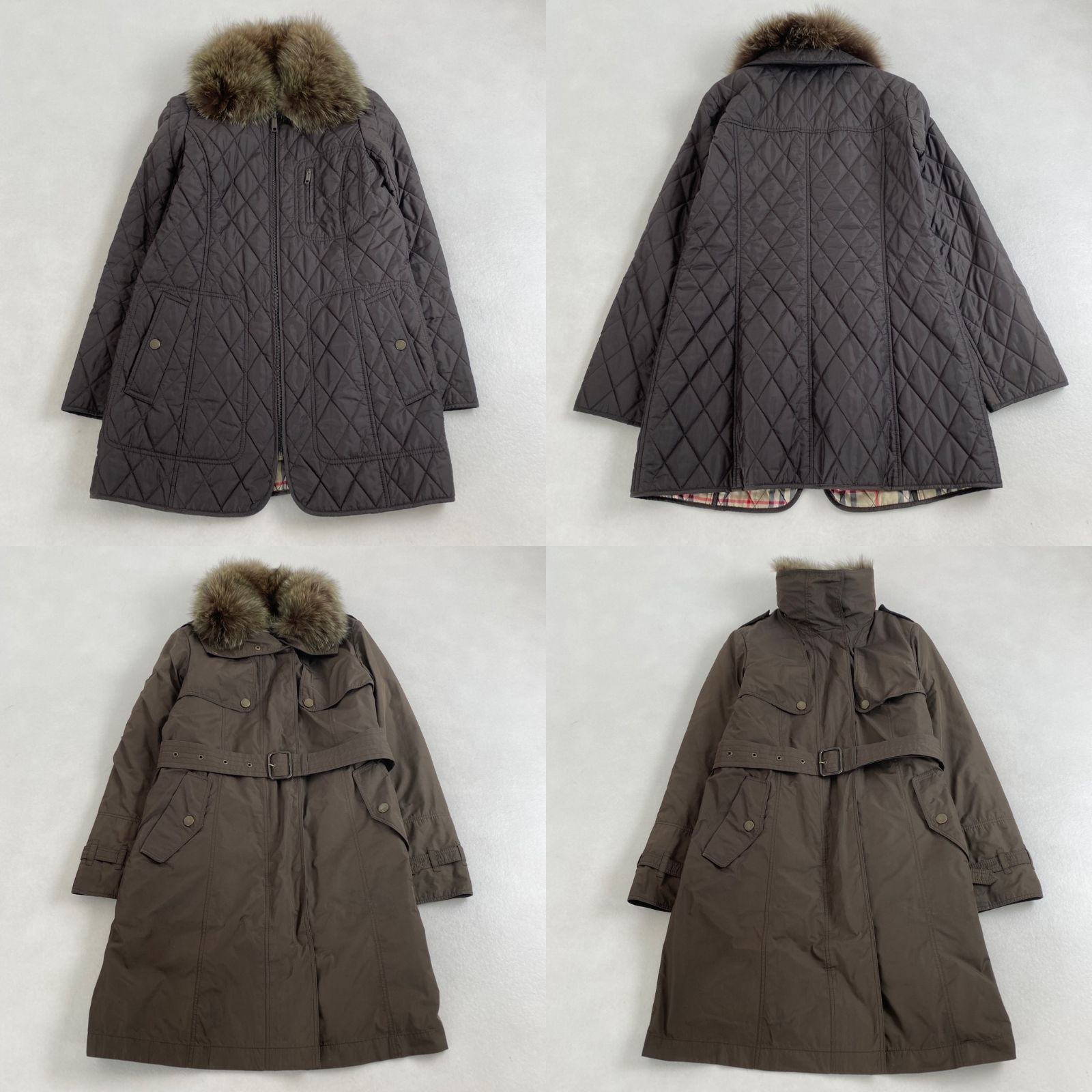 バーバリーロンドン ロングコート 4way ライナー付き フォックスファー ベルト ブラウン 三陽商会 L相当