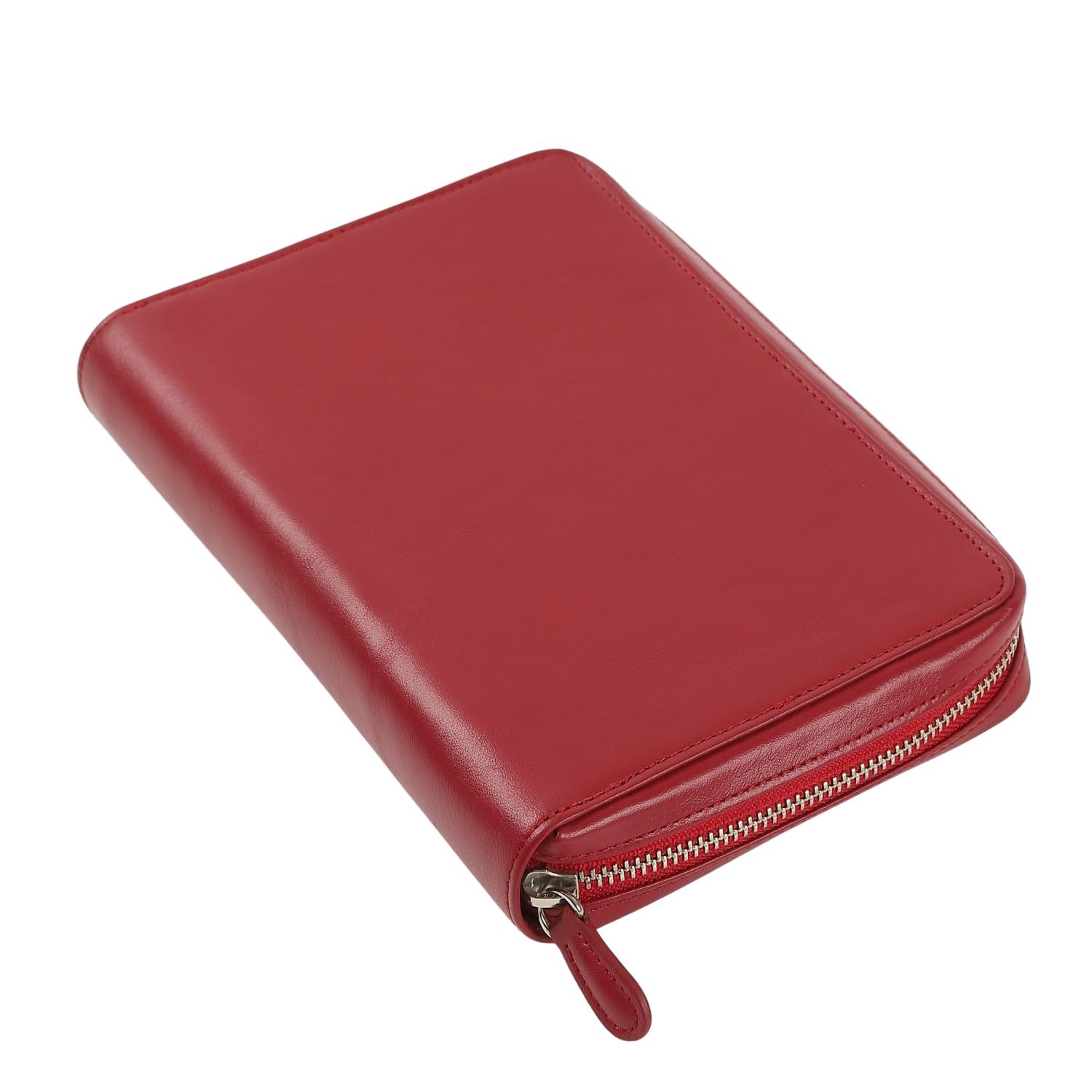 Lightex システム手帳 本革 ジッパー式 植物タンニンなめし 6穴リング 軽量 monolether02z レッド バイブルサイズ