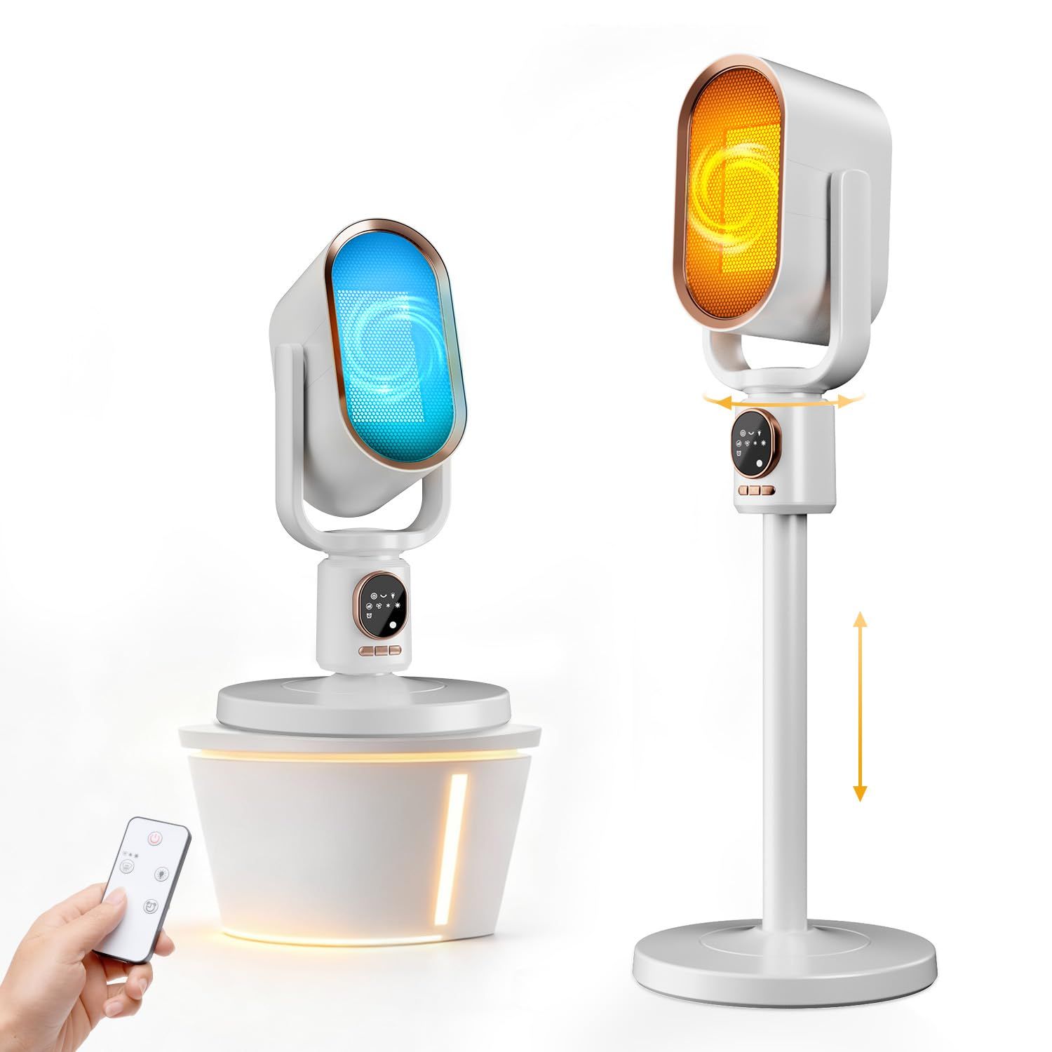 セラミックヒーター 冷暖兼用 新モデル AIスマート温度調節 1秒速熱 省エネ リモコン付き 自動首振り 上下角度調節 高さ調節 転倒時OFF 過熱保護 3段階風量調整 タイマー 静音設計 卓上 スタンド兼用 足元 デスク下 オフィス 寝室