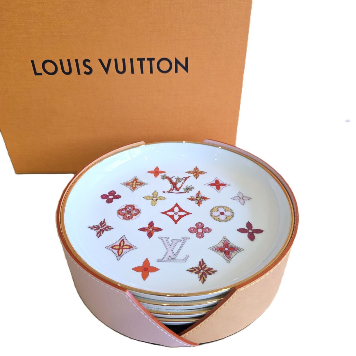 LOUIS VUITTON ルイヴィトン セット4 アシェット プレート モノグラム フラワー 4枚セット 食器 GI0461 レディース 陶器