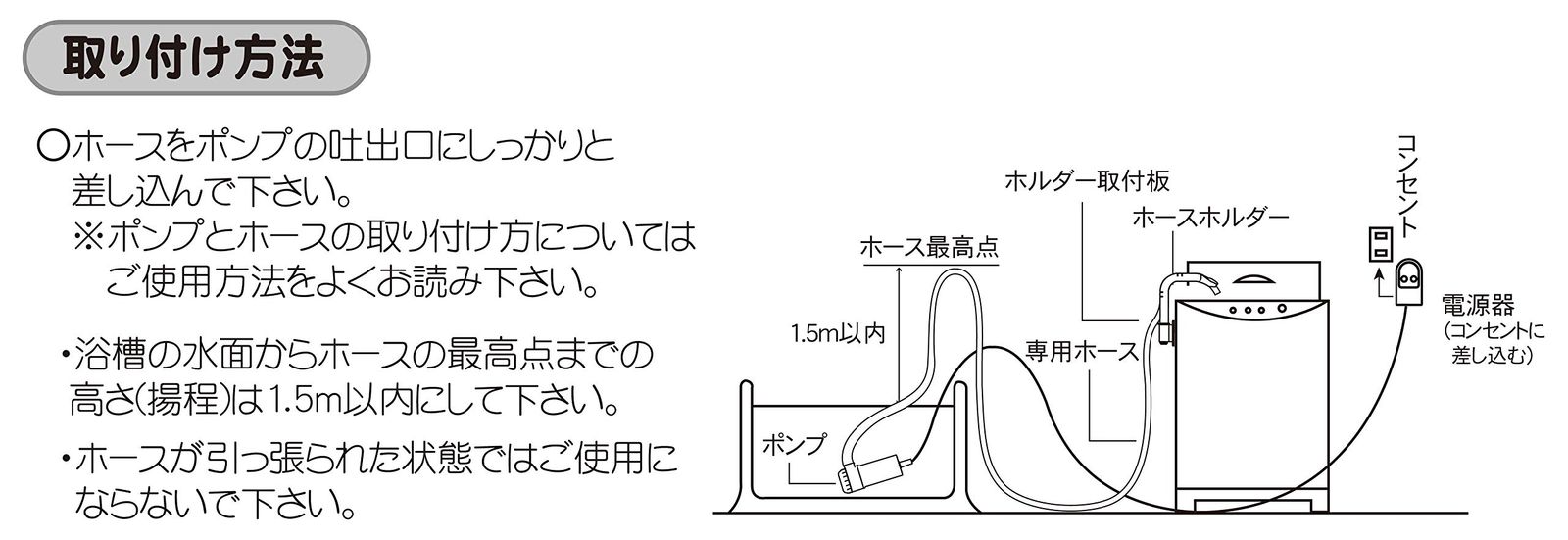 ポンプ 電源器 ホース お風呂 残り湯 バスポンプ 洗濯機 節水 給水量 ミツギロン Mitsugiron 8L 分 AMZデジPOMPAホースセット ホワイト
