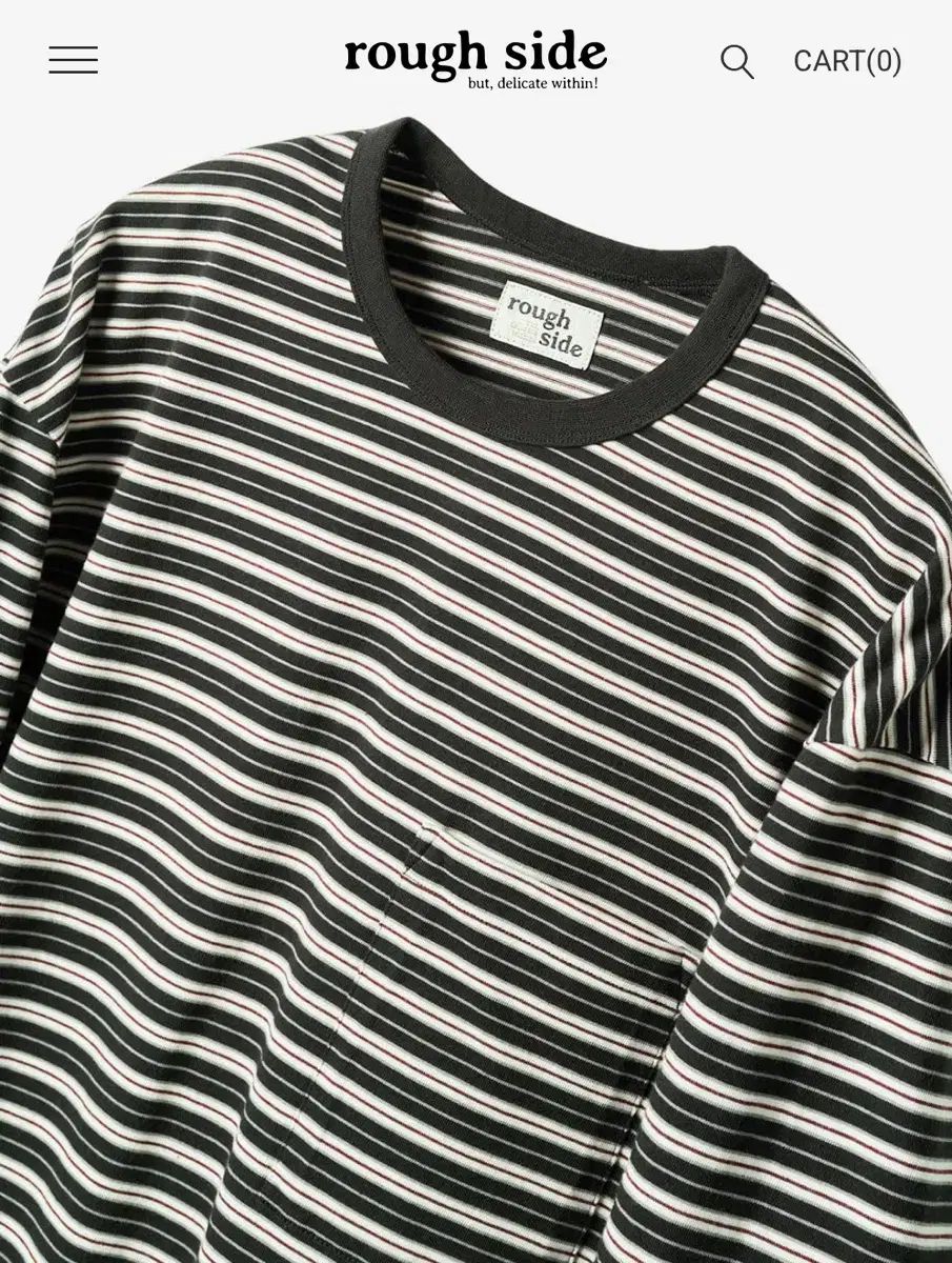 ROUGH SIDE マルチ ストライプ ロングスリーブ チャコール 下 Tシャツ エクスクルーシブ