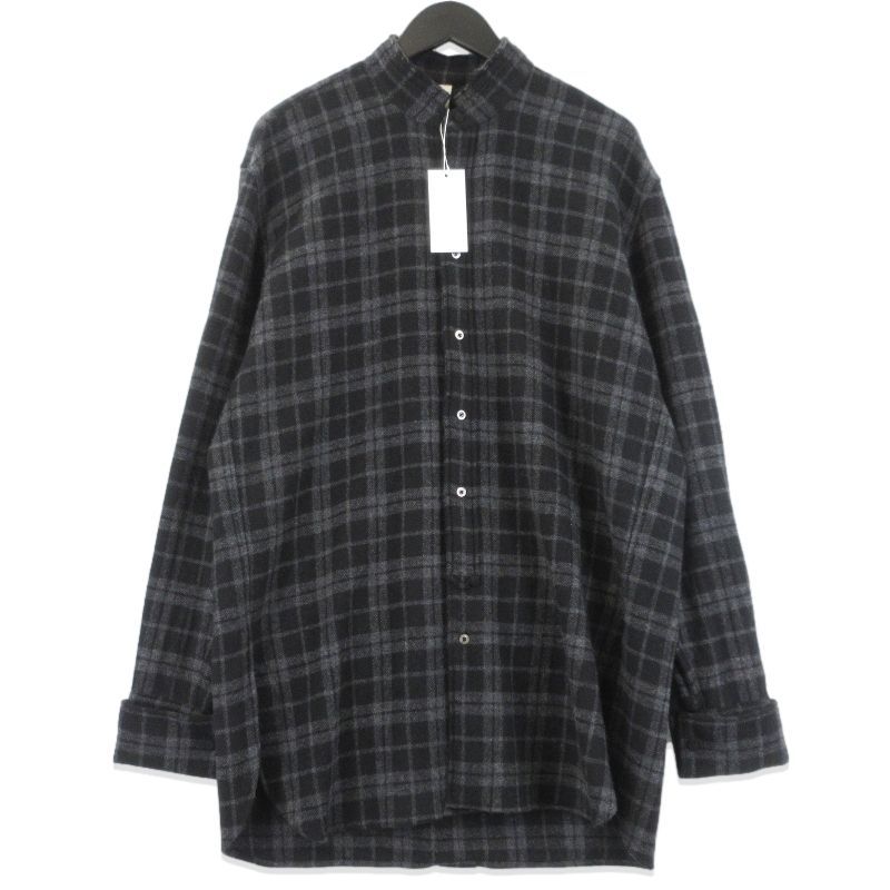 AMC エーエムシー MELTON CHECK BAND COLLAR SHIRT JACKET Lou-213 長袖チェックシャツ ブラック 黒 S 70017207