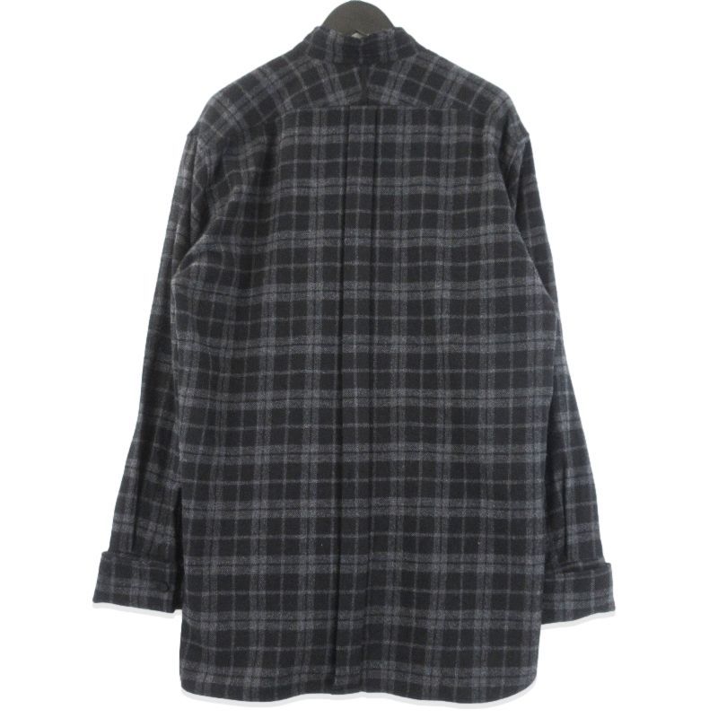 AMC エーエムシー MELTON CHECK BAND COLLAR SHIRT JACKET Lou-213 長袖チェックシャツ ブラック 黒 S 70017207