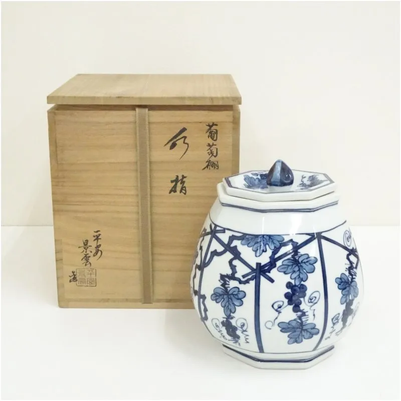 茶道具 拍子木 青絵 香合 景雲 造 ￼共箱 S74A 茶道具 拍子木 青絵