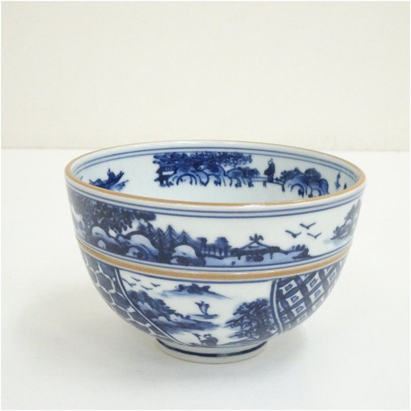 京焼 手塚桐鳳造 染付祥瑞写茶碗 共箱 茶道 抹茶 おしゃれ 抹茶茶碗 抹茶碗 和食器 レトロ 茶器 骨董 茶わん 茶会 茶の湯