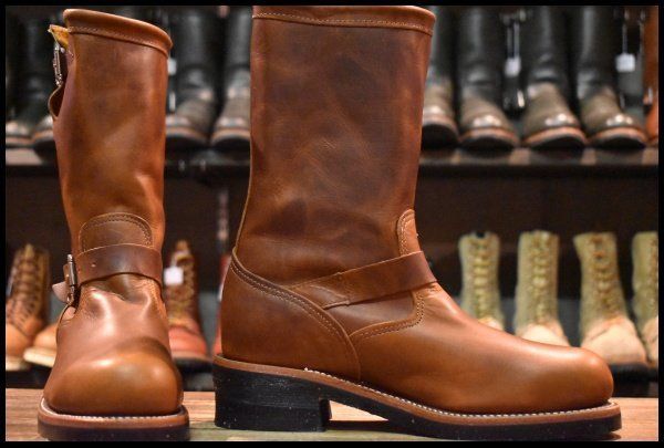 8 E 黒タグ Chippewa チペワ エンジニア 1901 M 05 茶 タンレネゲード ブラウン 11インチ スチールトゥ ブーツ FJ 268
