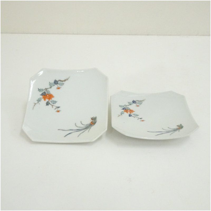 有田焼 酒井田柿右衛門造 染錦花鳥四方皿2客 和食器 おしゃれ かわいい 和食 洋食 プレート 角皿 料理 飲食店 料亭 居酒屋 カフェ 来客