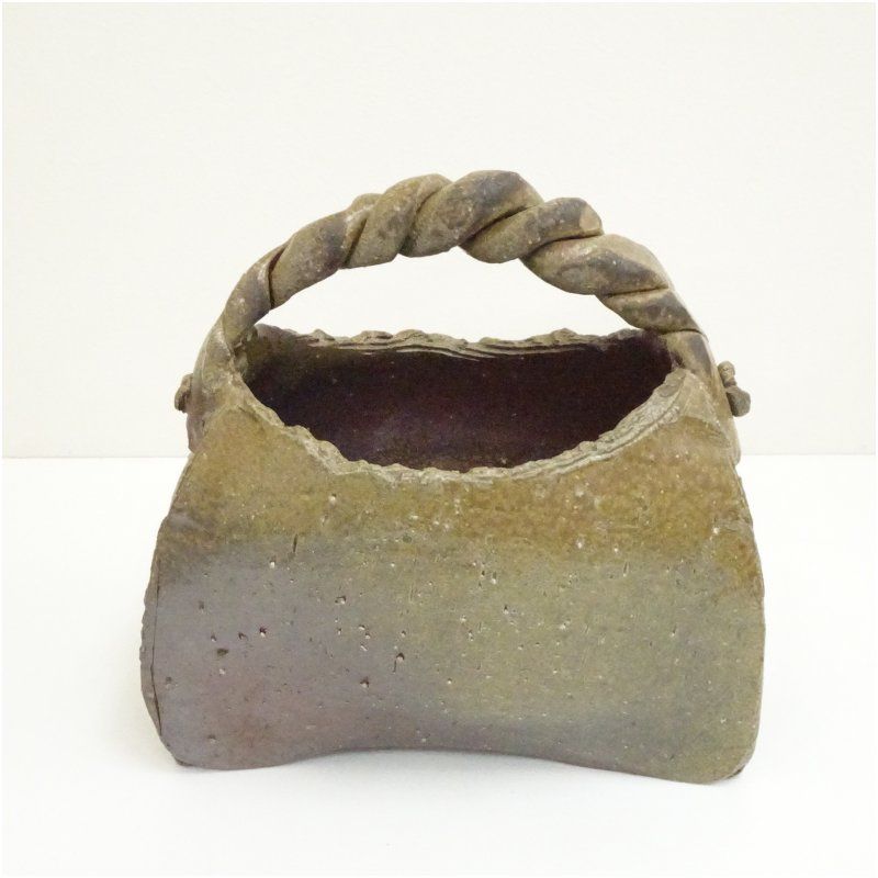 備前焼 金重晃介造 手付四方花器 共箱 花瓶 生け花 花入れ おしゃれ フラワーベース 華道 華道具 茶道具 茶道 生花 花生け インテリア