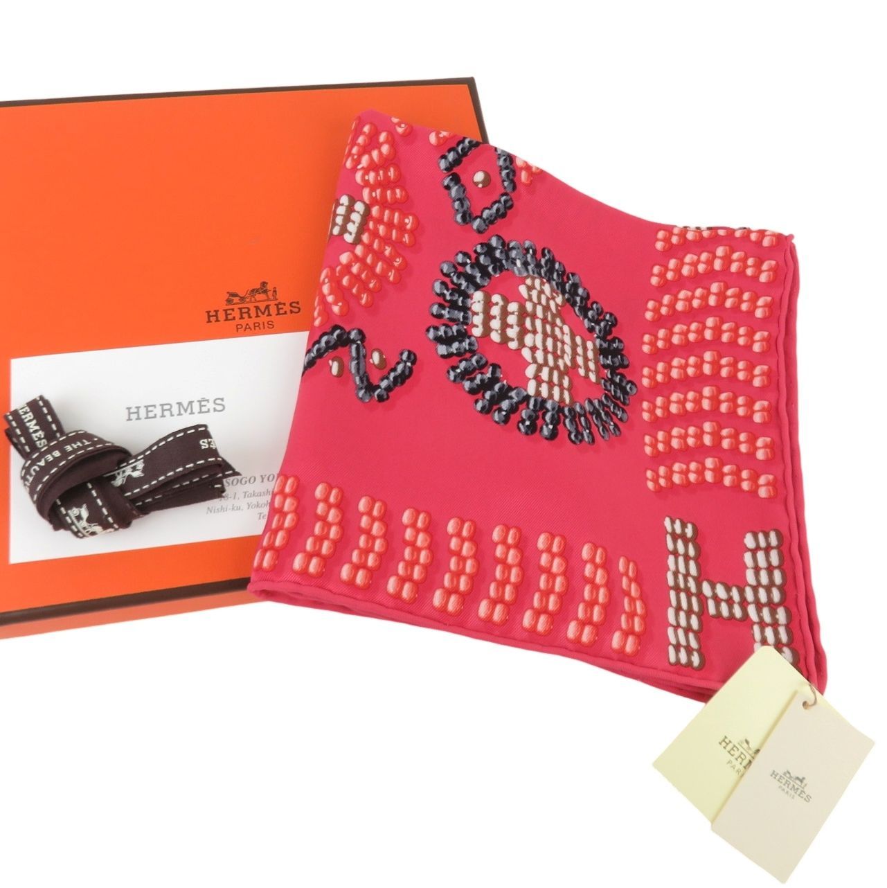 HERMES エルメス KELLY EN PERLES ケリーアンペルル スカーフ カレ70 シルク ピンク フランス製 リボン 外 き rk10354