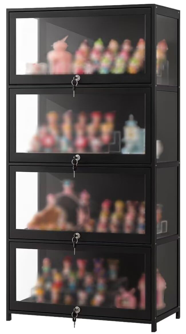 EastEamily フィギュアケース ディスプレイキャビネット 4段 幅70cm 透明アクリルドア ロック付き 密閉防塵設計 大容量 模型 フィギュア ディスプレイケース ラック リビングルーム 寝室 オフィス 手 店対応 日本語説明書