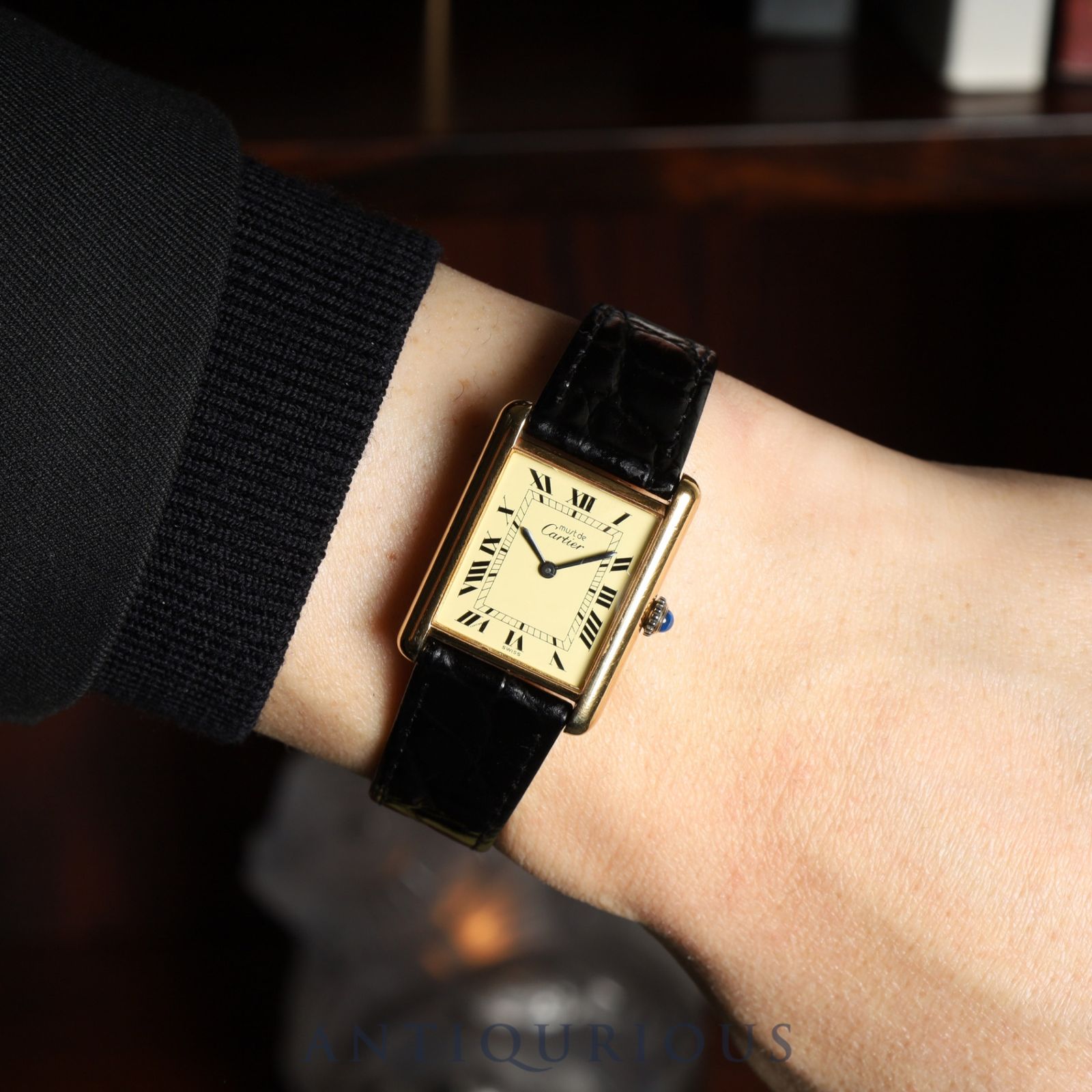 カルティエ マストタンク LM 手巻き Cal SV 925 革 尾錠 GP アイボリーローマン文字盤 1976年頃～1981年頃 オーバーホール済み