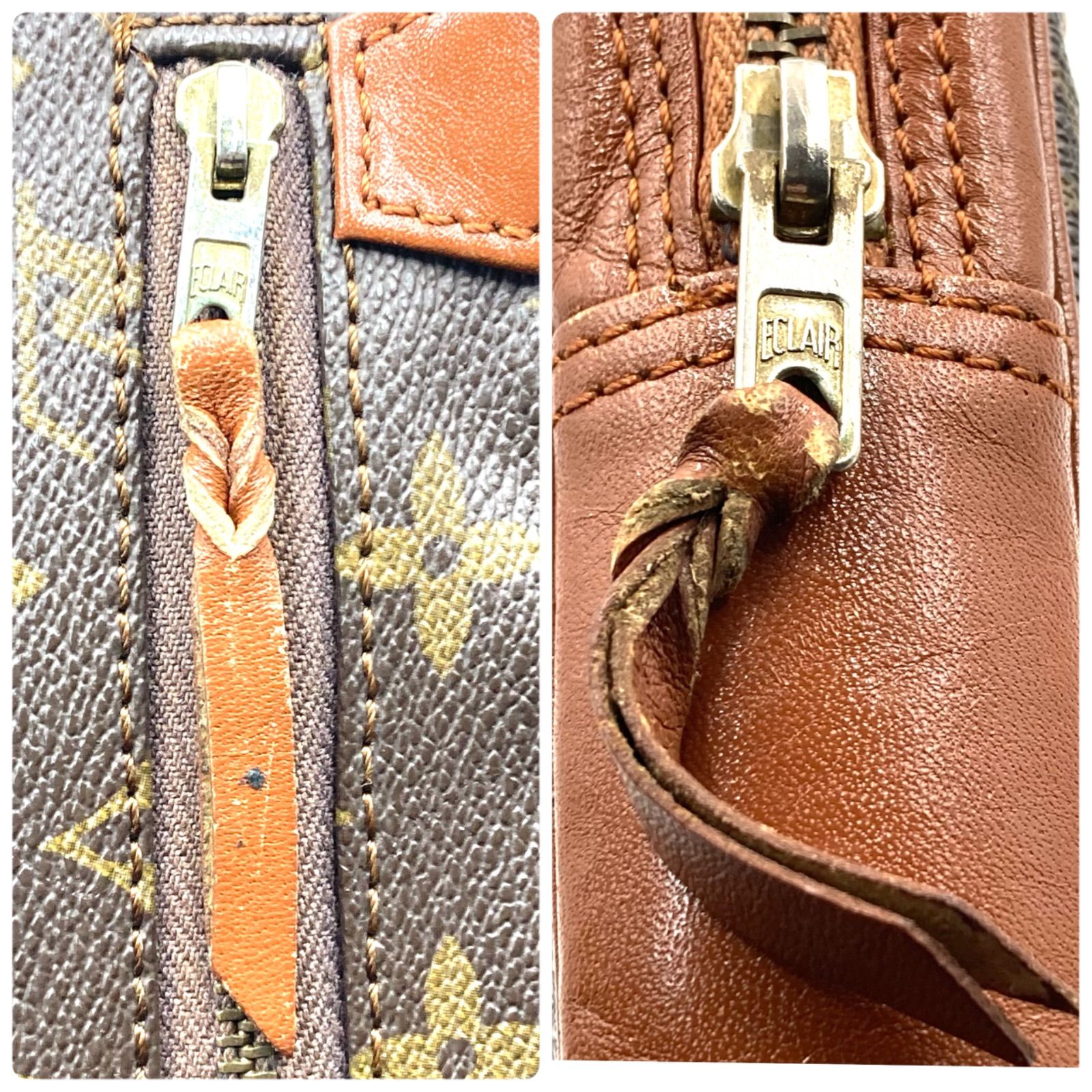  LOUIS VUITTON ルイヴィトン モノグラム サックスポ セカンドバッグ クラッチバッグ PVC×レザー ブラウン フランス製 ECLAIR社ファスナー ラグジュアリー ハイブランド クラッチバッグ バッグ