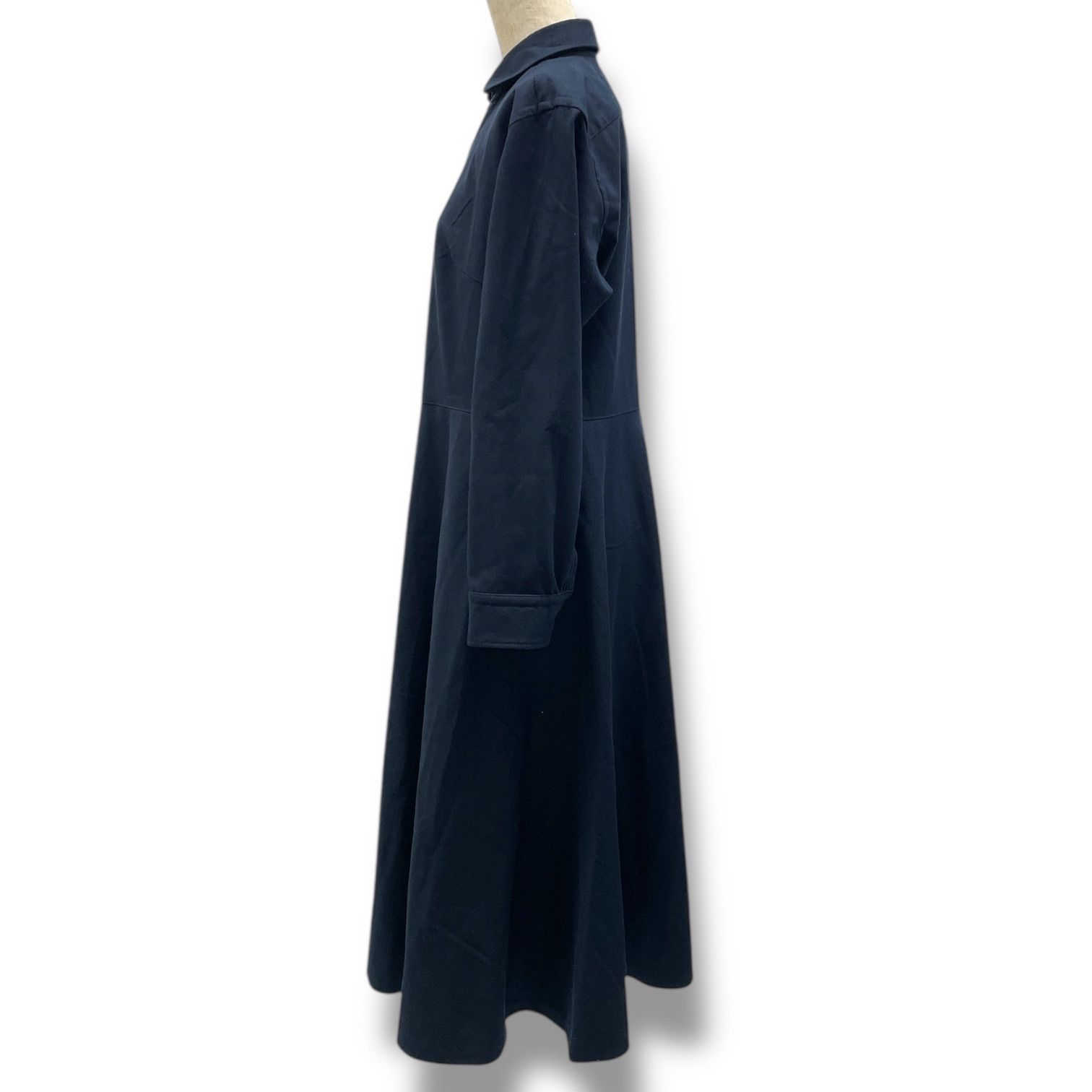 MORIKAGE SHIRT KYOTO モリカゲシャツ シャツワンピース ドレス ロング フ Aライン 厚手 丸襟 紺色 ネイビー Mサイズ レディース 秋 冬 ゴーゴー古着マルイファミリー溝口店 23 No.140