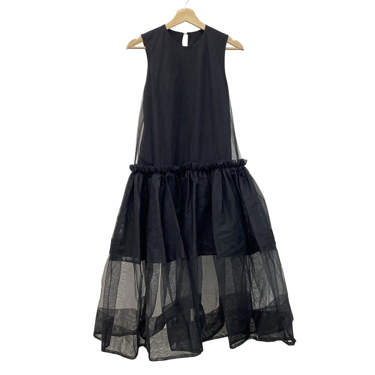 cygne シーニュ ワンピース サイズ0 XS レディース - 黒 クルーネック ノースリーブ マキシ丈 チュール シースルー