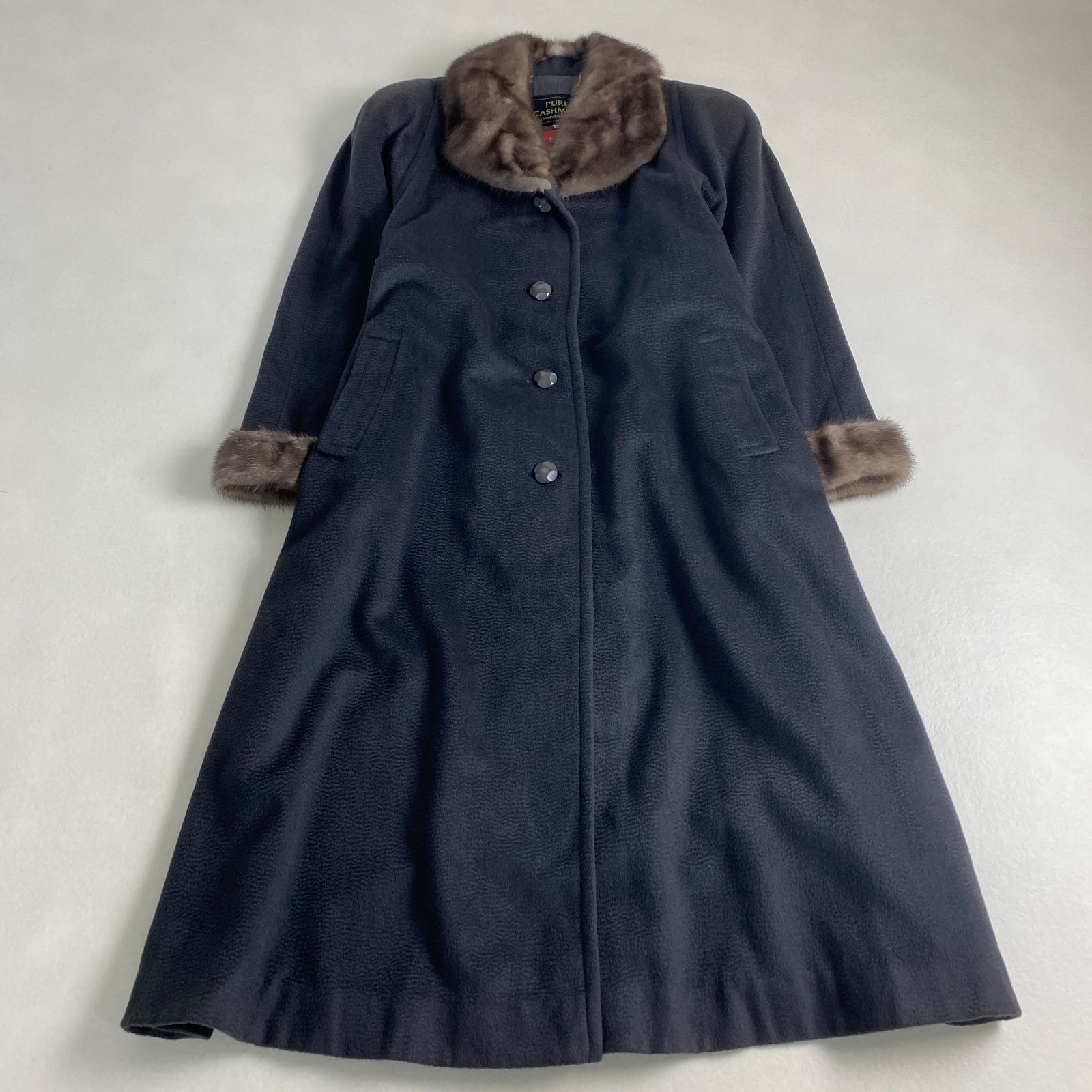 カシミア100% ミンク襟100% ロングコート【9号】 ロングコート カシミヤ100% 襟袖 ミンク グレー 9号 M L相当 - メルカリ