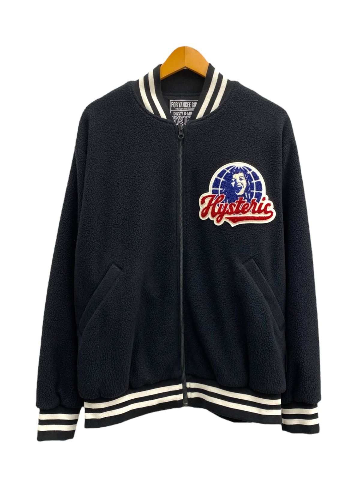 カナダ製★サガラ刺繍 アームレザー 襟付き メルトン スタジャン 黒×茶 XL カナダ製☆サガラ刺繍 アームレザー 襟付き メルトン スタジャン 黒×茶